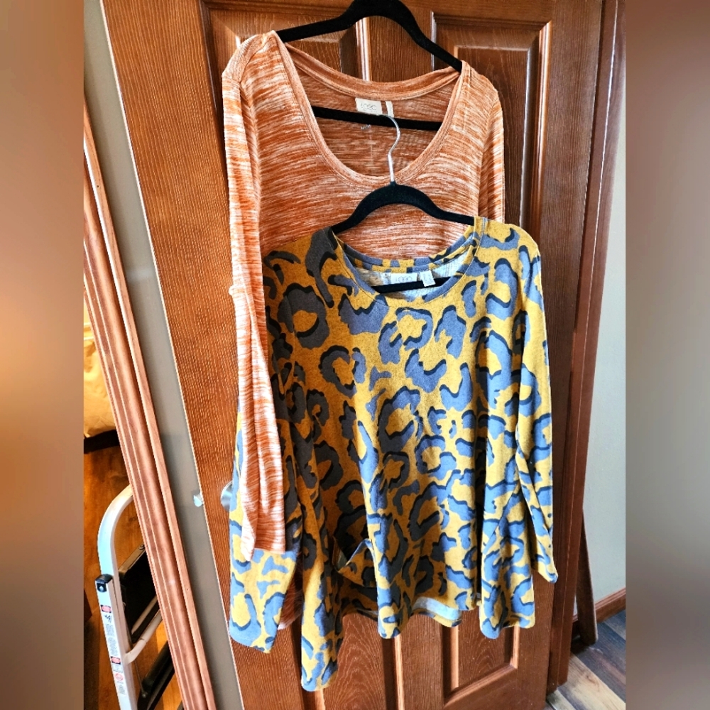 Logo Lori Goldstein tunic lot 2 space dye leopard sweater Large L